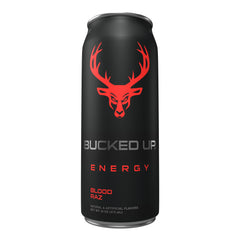 Bucked Up side label detail highlighting caffeine amount and zero sugar benefit