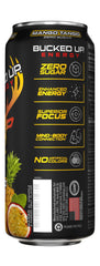 Bucked Up pouring Mango Tango into a glass showcasing vibrant color and refreshment