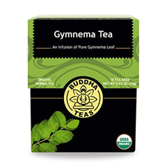Buddha Teas front packaging showing organic gymnema and benefits