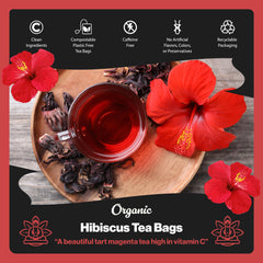 glass pitcher of iced hibiscus tea with ice and lemon for a refreshing serving idea