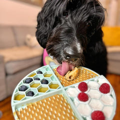 Buddy Budder spread on a lick mat for calming, focused dog enrichment