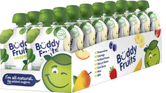 Buddy Fruits front packaging showing pear spinach pouch and product benefit convenience