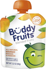 Buddy Fruits front packaging showing mango applesauce pouch and brand benefit