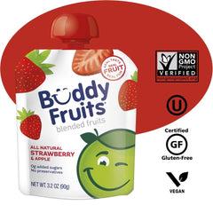 Buddy Fruits 18-pack boxed display demonstrating value and pantry-ready supply
