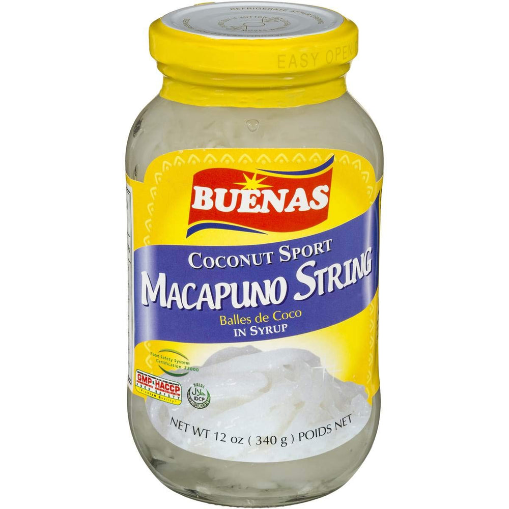 Buenas front packaging showing macapuno strings and convenient ready-to-use coconut