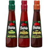 Bufalo salsa set packaging front showing three 5.3 oz bottles and convenience