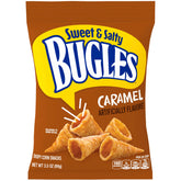 Bugles caramel front packaging showing brand and pack of seven for easy selection