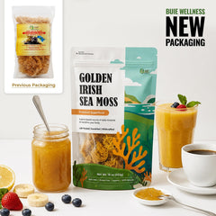 BUIE close-up of golden sea moss texture highlighting natural nutrient-rich strands