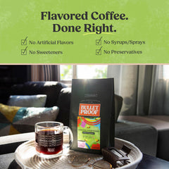 Bulletproof label with Rainforest Alliance seal and details, communicates ethical sourcing