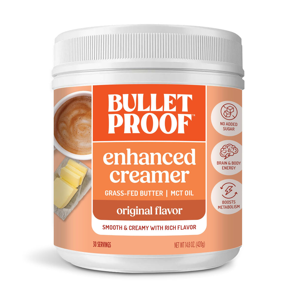 Bulletproof creamer front packaging shows product and benefits