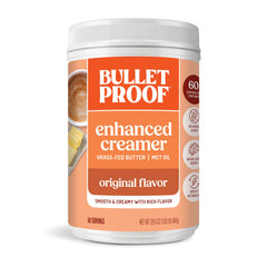 Bulletproof front packaging showing the 29.6-ounce creamer for convenient storage and value