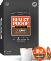 Bulletproof front packaging showing 10 pods and premium branding benefits convenience