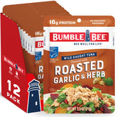 Bumble Bee front packaging showing 12 pouches and bold garlic flavor benefit