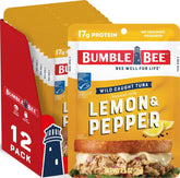 Bumble Bee front pouch showing lemon and pepper flavor, portable protein
