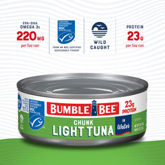 Bumble Bee open can showing chunky tuna texture and easy mixing benefit