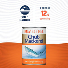 Bumble Bee open can close-up with whole mackerel visible, ready to use