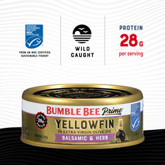 Bumble Bee open can showing tuna texture in olive oil, rich flavor benefit