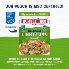Bumble Bee pouch inside backpack showing portable nutrition on the go