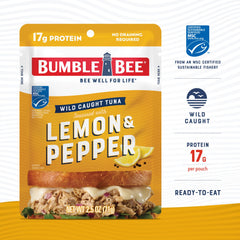 Bumble Bee open pouch with tuna visible, convenient ready-to-eat meal