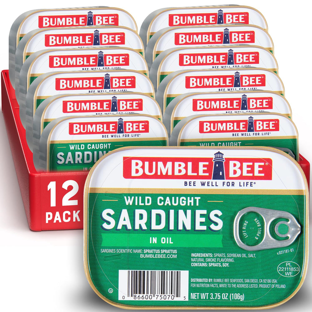 Bumble Bee front packaging 12-pack showing tins and branding for pantry convenience