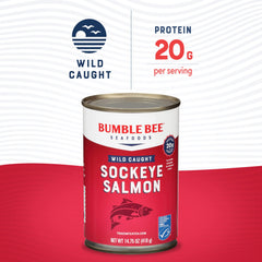 Bumble Bee sockeye closeup of firm flakes highlighting rich color and texture