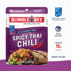 Bumble Bee open pouch displaying seasoned tuna ready to eat for quick meals