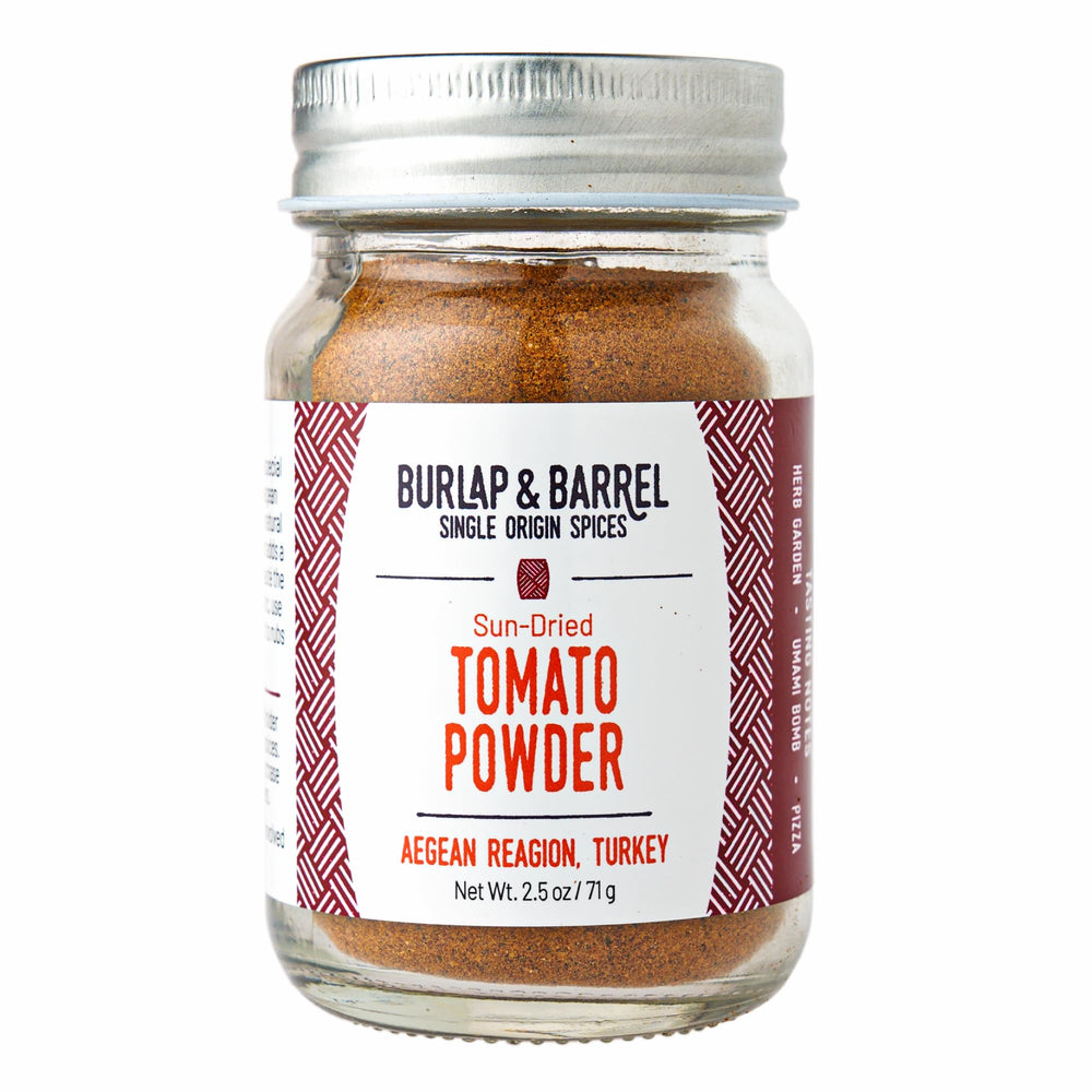 burlap & barrel front jar view showing label and pure tomato flavor