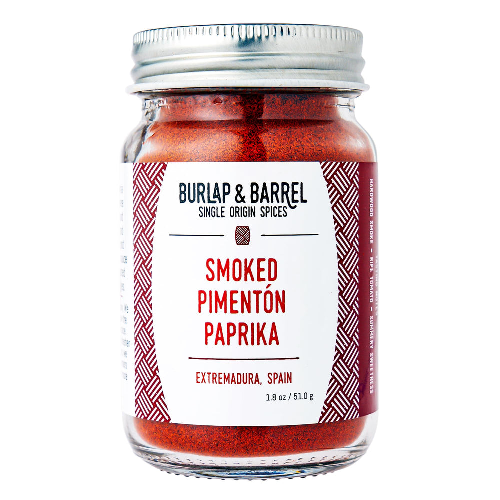 Burlap & Barrel front jar view highlighting authentic Spanish origin and DOP label benefit