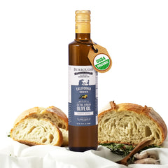 Burroughs Family Farms front packaging showing bottle and organic seals for quality