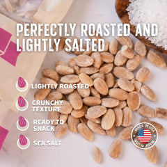 Burroughs Family Farms roasted almonds in a wooden bowl emphasizing roasted flavor