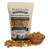 Burroughs Family Farms front packaging showing organic walnut bag and branding