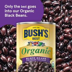 Open Bush's Best can from above showing glossy black beans ready to use