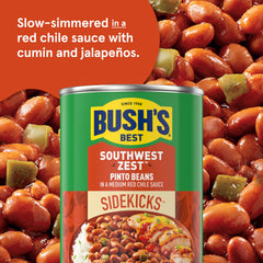 Bush's Best close-up of the red chile sauce texture highlighting spices and jalapeño pieces for bold flavor