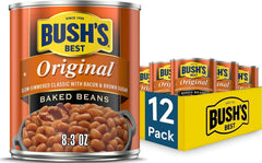 Bush's front can showing original baked beans and easy serving