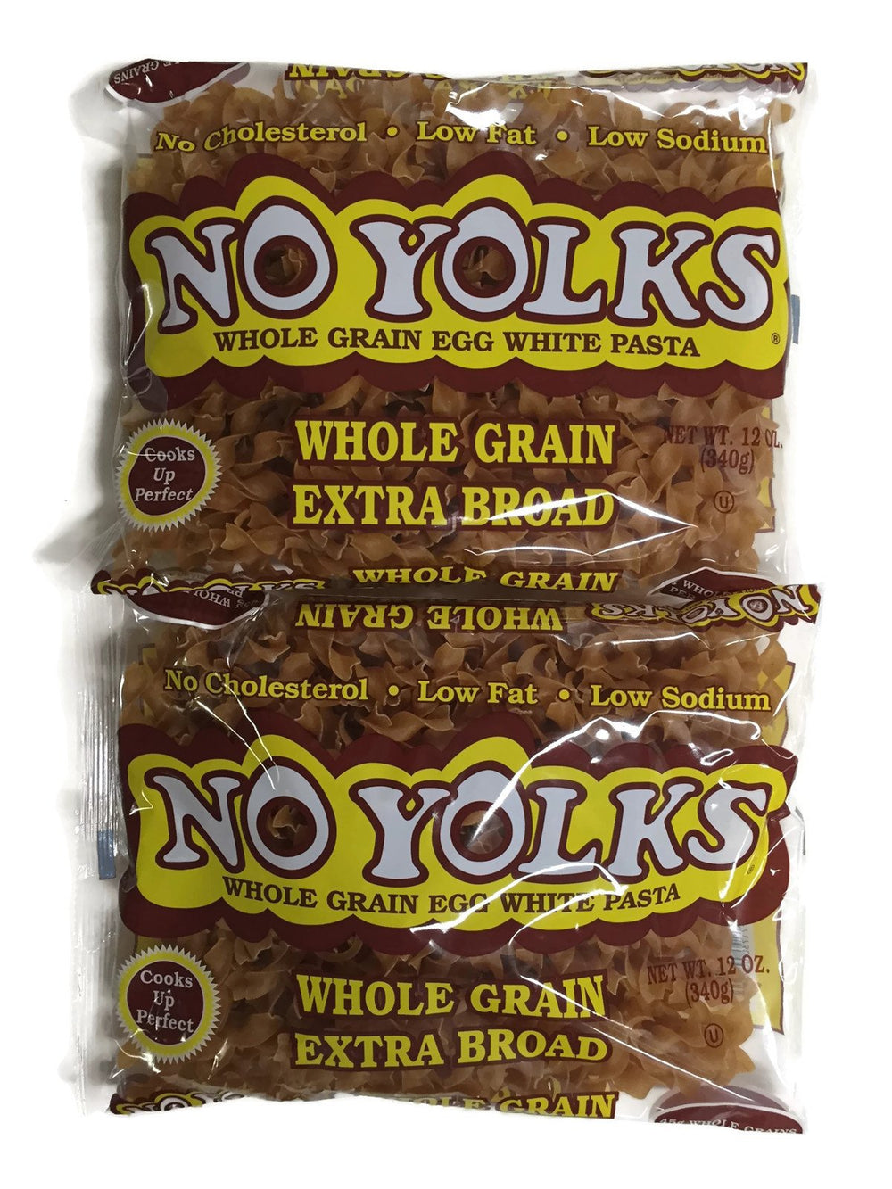 BUTO No Yolks front packaging showing two 12 oz bags and whole-grain benefit