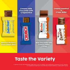 Assorted mini bars spread out displaying Butterfinger and Kinder variety