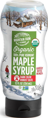 Butternut Mountain Farm front bottle showing label and 12 fl oz size, clear product identity and organic benefit