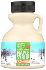 Butternut Mountain Farm front jug showing clear amber syrup and compact packaging benefit