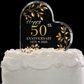 BUZCOZY front view of gold 50 acrylic topper showing elegant design and ceremony focus