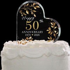 BUZCOZY front view of gold 50 acrylic topper showing elegant design and ceremony focus