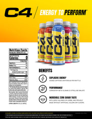 C4 close-up ingredient label highlighting caffeine and amino acids