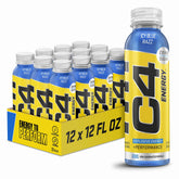 C4 Icy Blue Razz front can view showing branding and zero sugar benefit