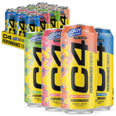 C4 performance energy JOLLY RANCHER front packaging showing four cans and bold branding benefit: variety