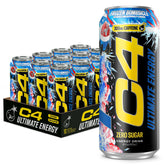 C4 front can showing logo and zero sugar benefit