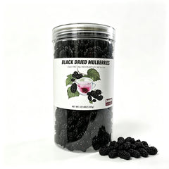 Cadetian front jar view showing clear packaging and visible dried mulberries, easy selection