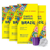 Café Bustelo front packaging showing bold Brazil Blend label and count