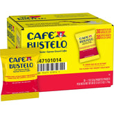 Café Bustelo front box of 30 fraction packs showing packaging and convenience