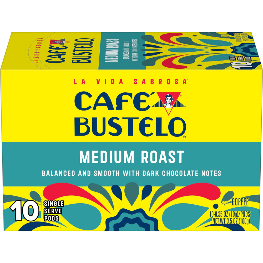 Café Bustelo front packaging showing box benefit and bold branding