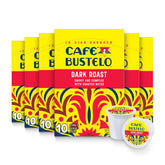 Café Bustelo front packaging showing bold branding and roast benefit