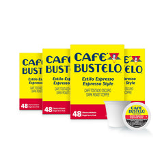 Café Bustelo front packaging showing bold branding and dark roast benefit